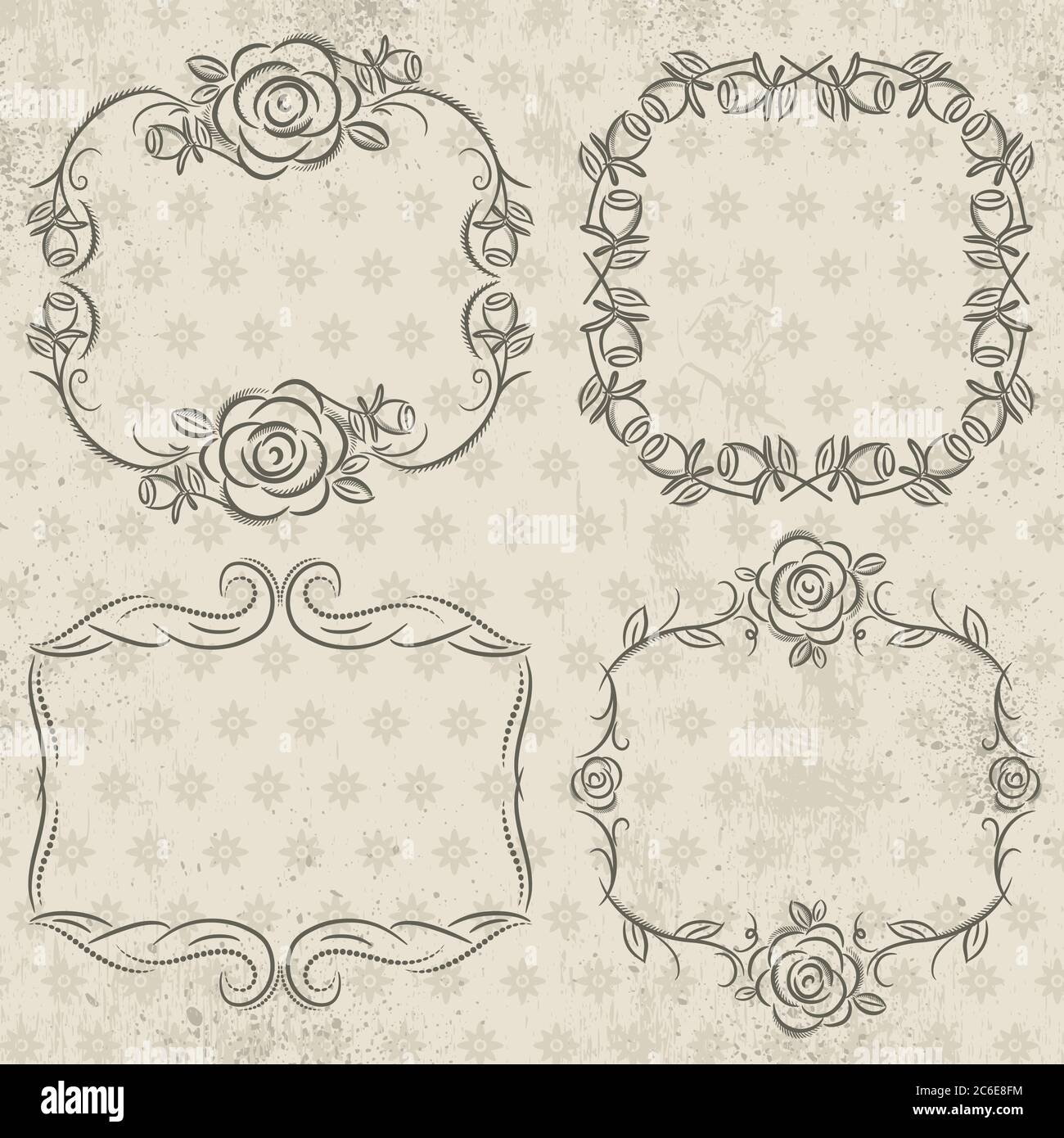 Calligraphy decorative borders with roses, vector illustration Stock