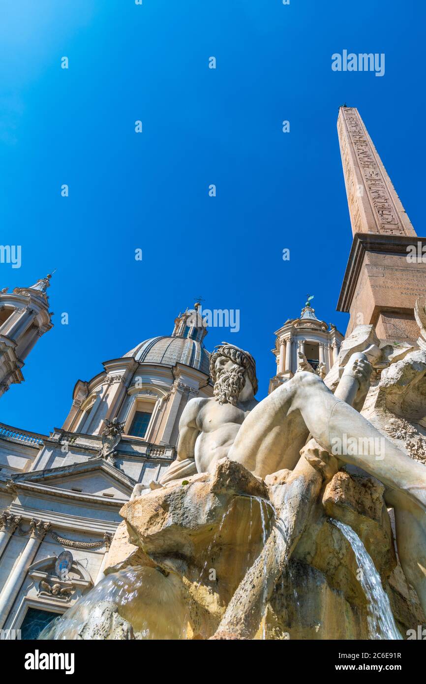 Italy, Lazio, Rome, Ponte, Piazza Navona, Fontana dei Quattro Fiumi, Fountain of the Four Rivers, River God Ganges Stock Photo