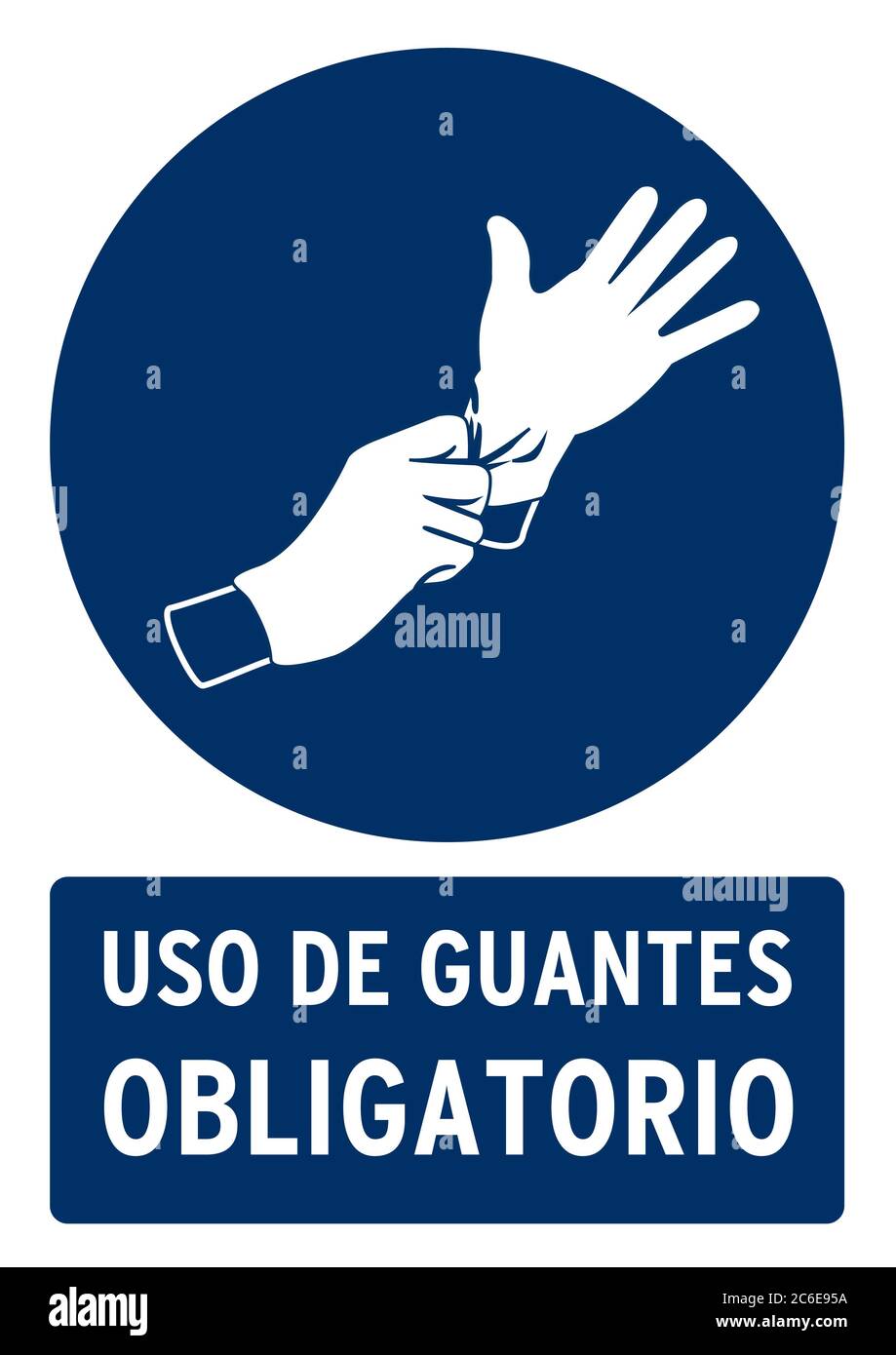 wear gloves poster. Poster for covid19 in spanish language Stock Photo