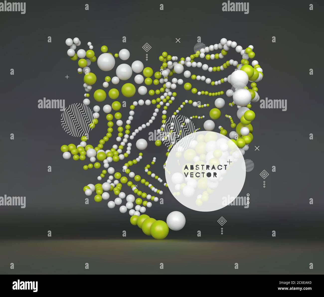 3D sphere composition. Many balls in empty space. Abstract background. Vector illustration. Generative art. Stock Vector