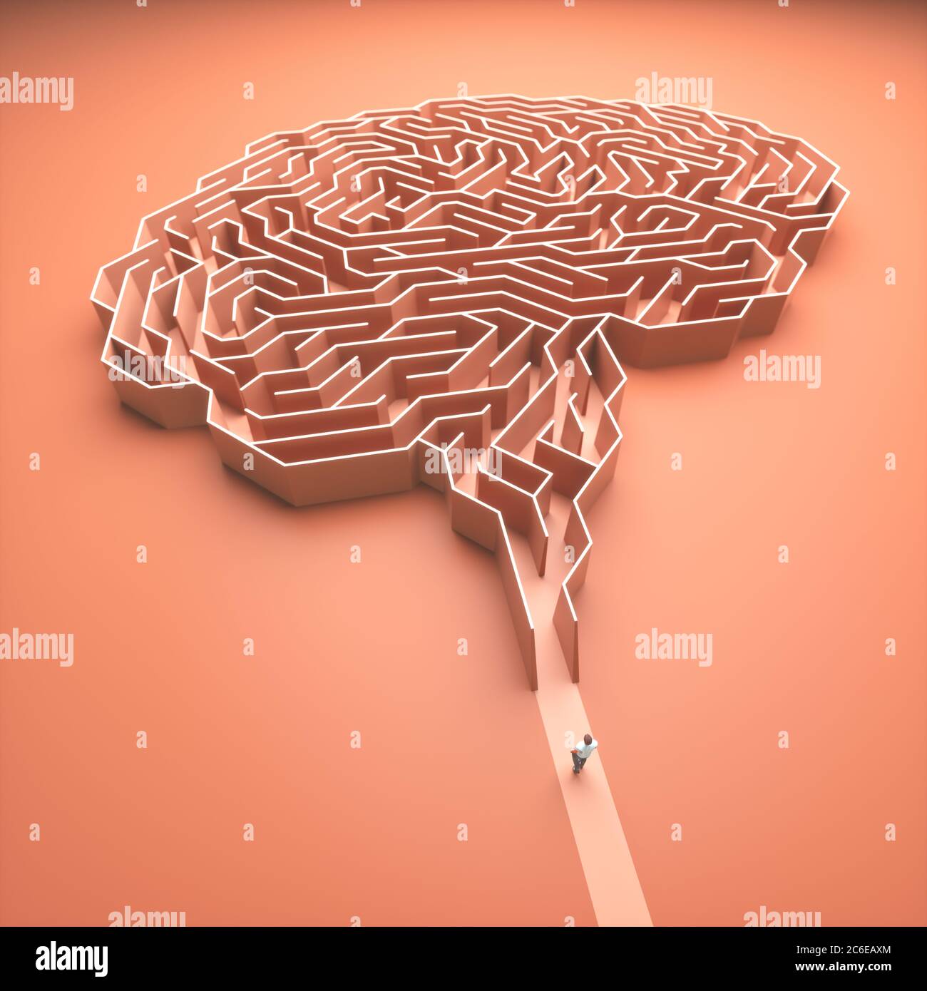 Brain shaped maze. Conceptual image of science and medicine. 3D illustration. Stock Photo