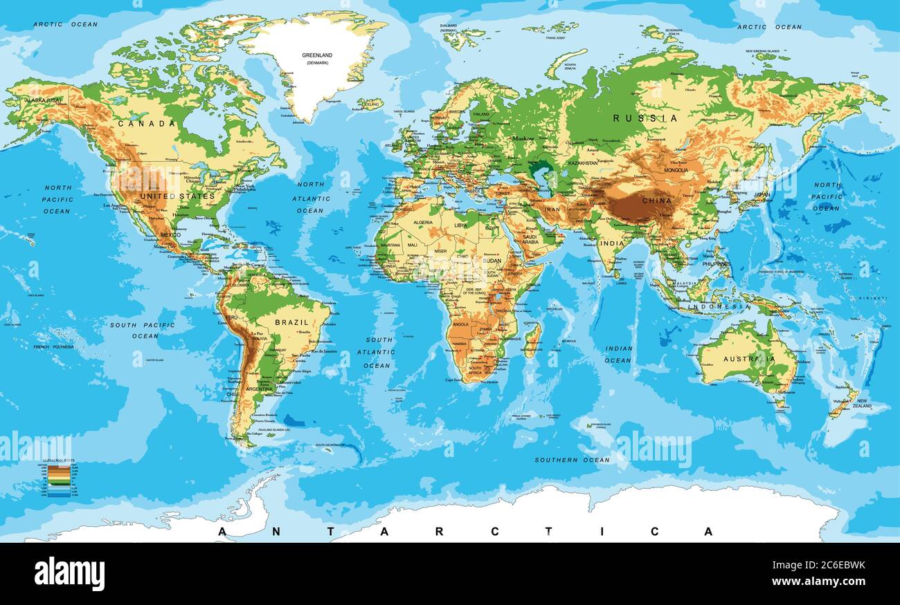 Physical map of the world Stock Vector
