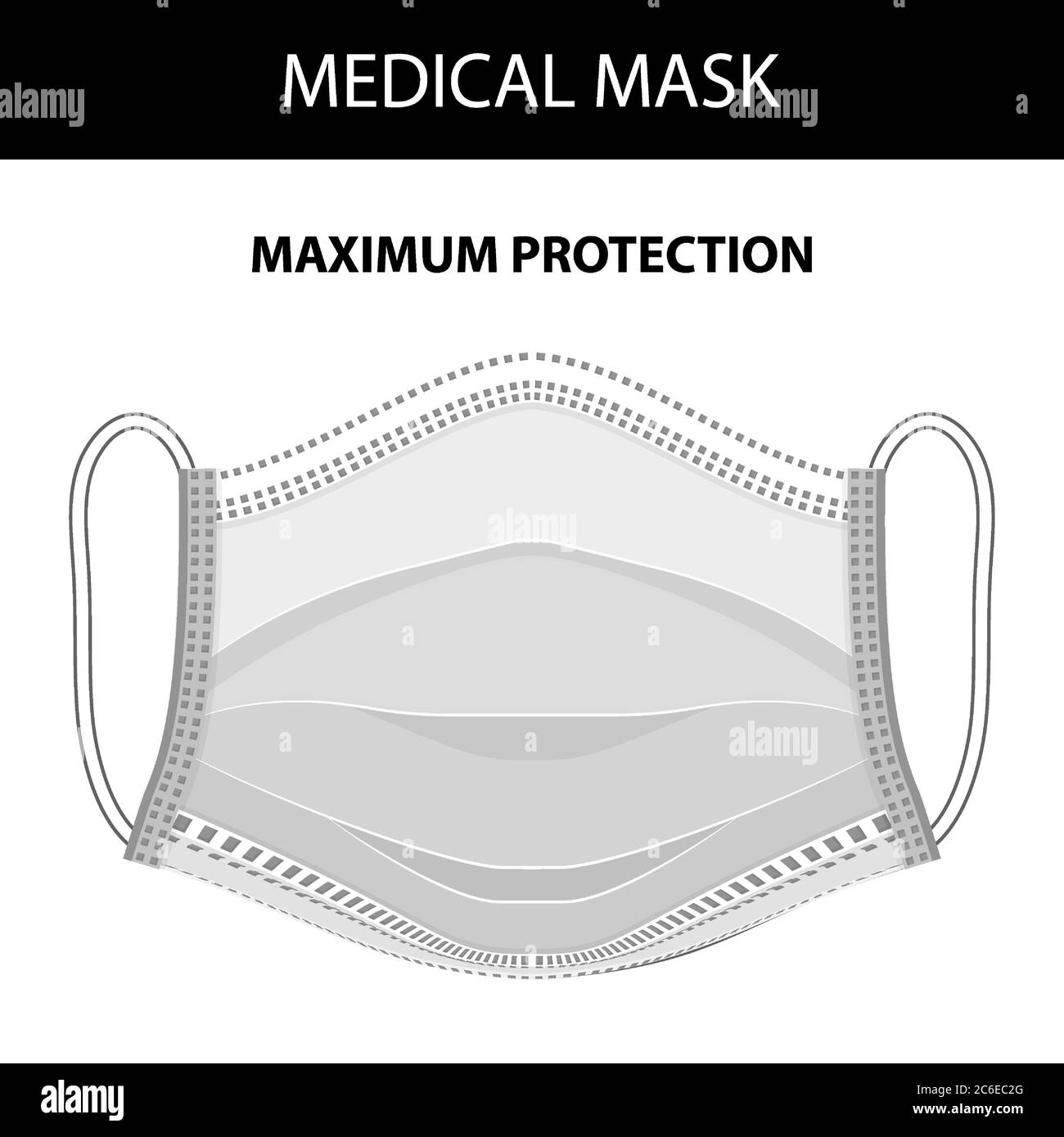 White Medical or Surgical Face Mask. Virus maximum Protection. Breathing Respirator Mask. Health Care Concept. Single isolated object. Vector Illustra Stock Vector