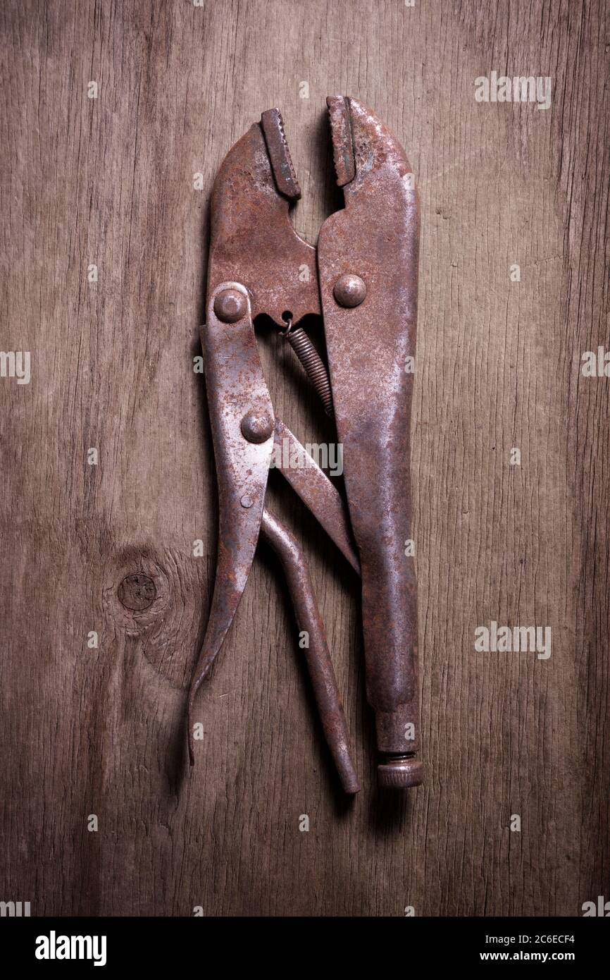 Old Rusted Locking Pliers Stock Photo