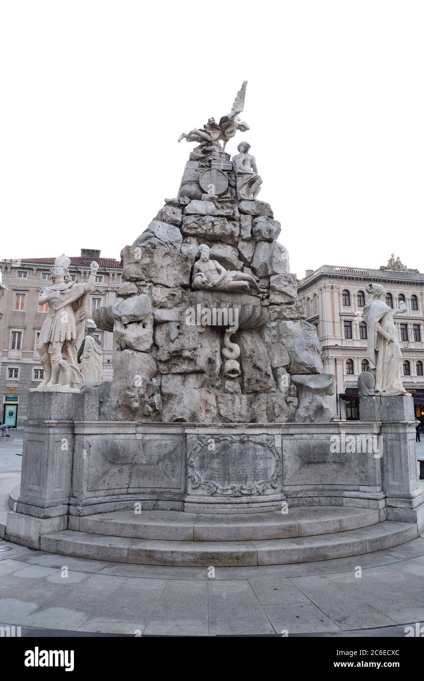 Trieste, Italy - January ‎13, ‎2020 : View of Fontana dei Quattro Continenti Stock Photo