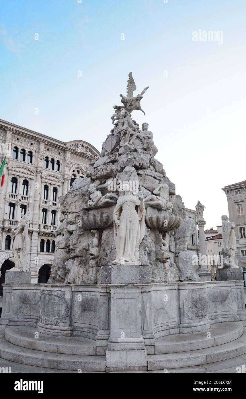 Trieste, Italy - January 13, 2020 : View of Fontana dei Quattro Continenti Stock Photo
