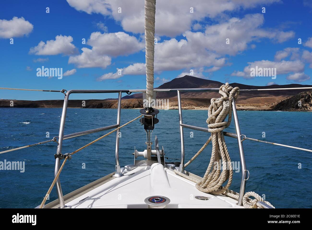 A sailing boat in the atlantic ocean. Lanzarote, Spain.  Canary Islands Archipelago Stock Photo