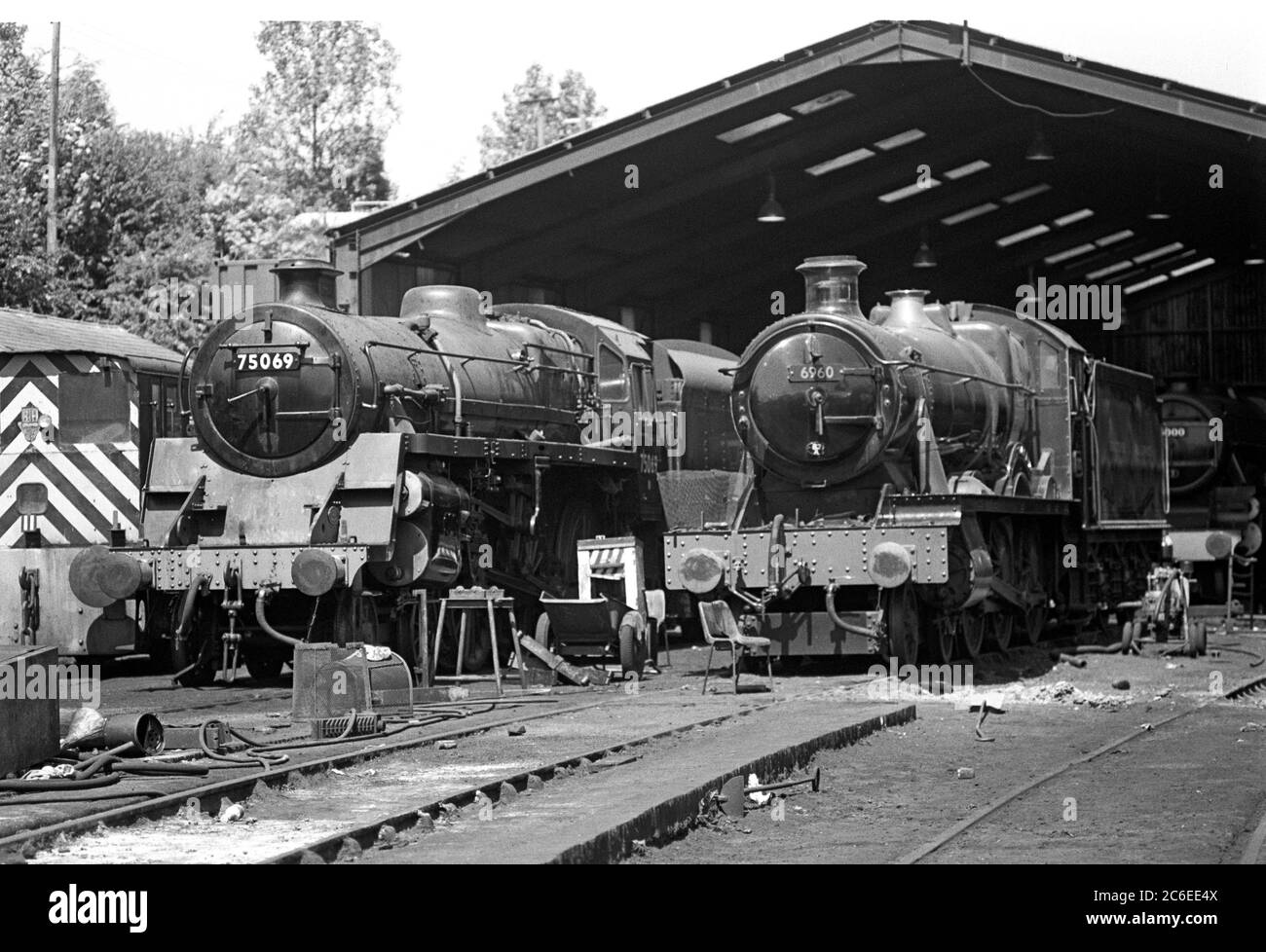 Steam trains at Bridgenorth locomotive sheds on the Severn Valley Hertage Railway, Shropshire & Worcester, England Stock Photo