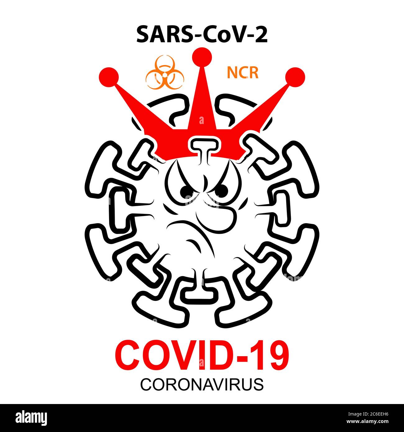 Coronavirus SARS-CoV-2 with crown. Hand drawing sketch of virus causing pneumonia. Vector illustration Stock Vector