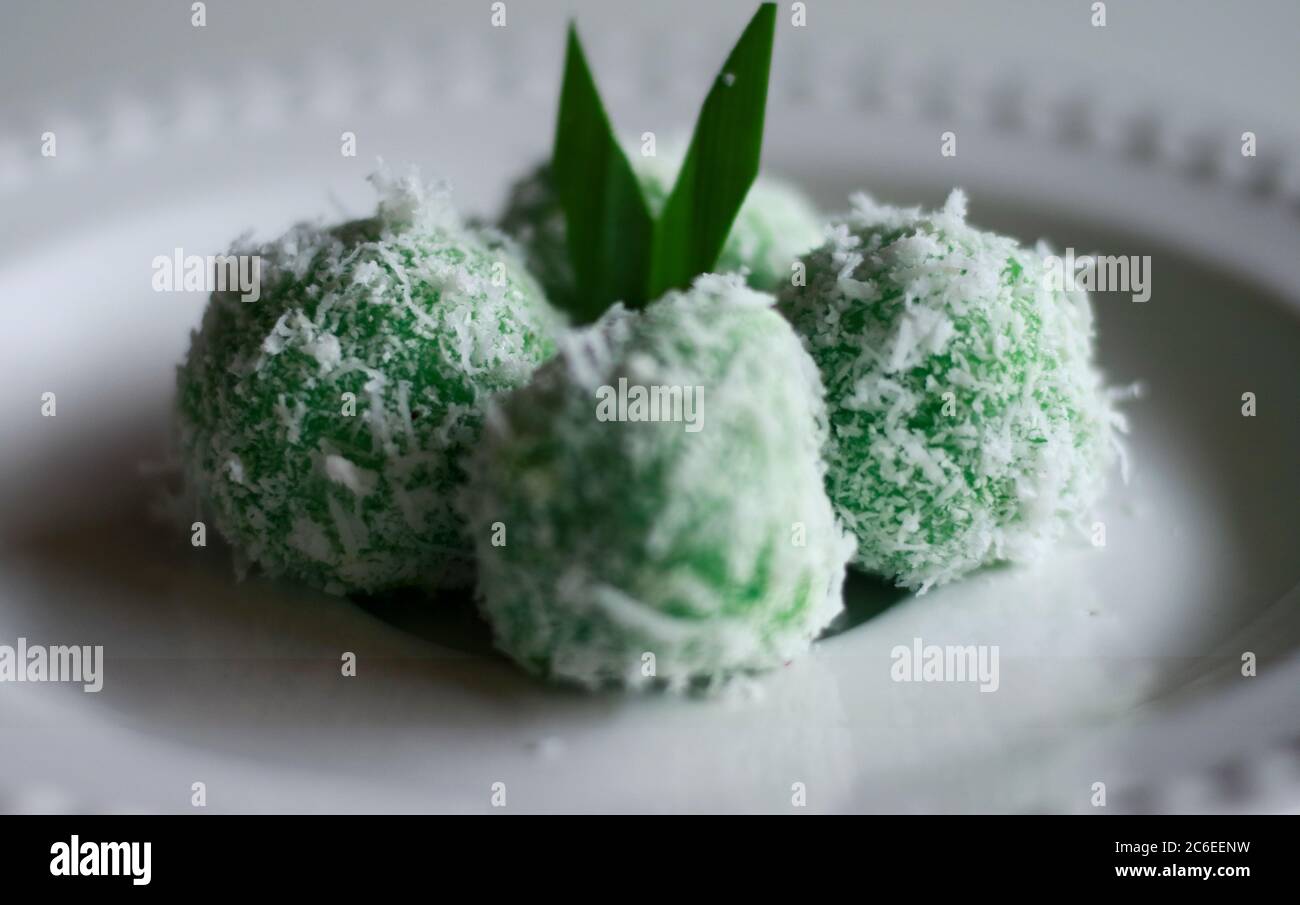 Klepon. Traditional pandanus rice balls made from glutinous flour and