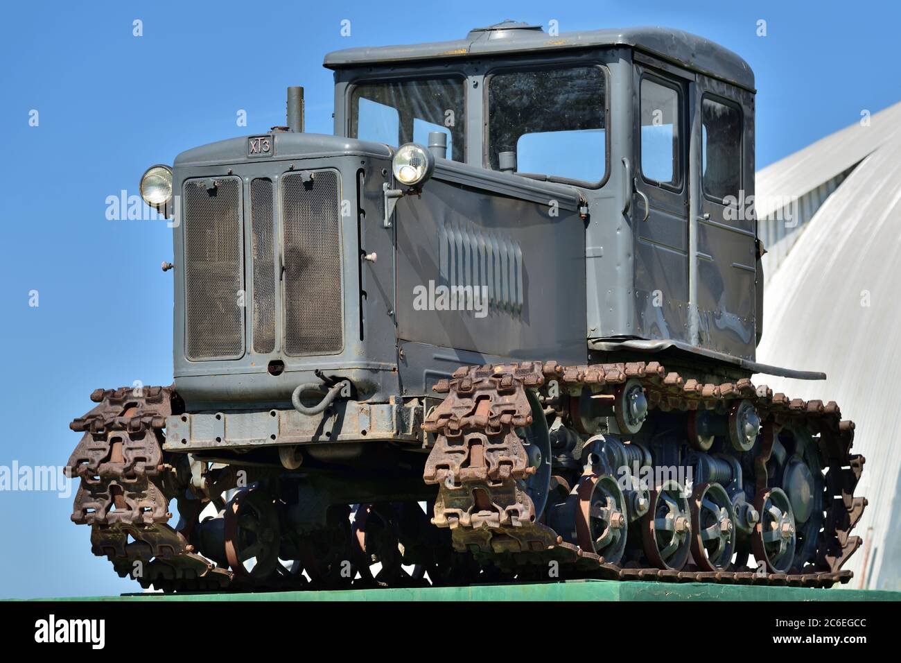 DEDILOVO, RUSSIA - AUG 6, 2016: Old soviet tractor T-74. One of the most mass Soviet tractors. Produced in USSR from 1962 to 1983. Number of issued tr Stock Photo