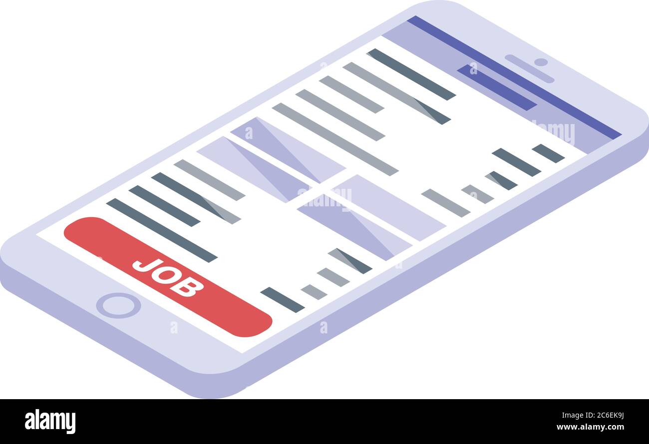 Smartphone job search icon, isometric style Stock Vector