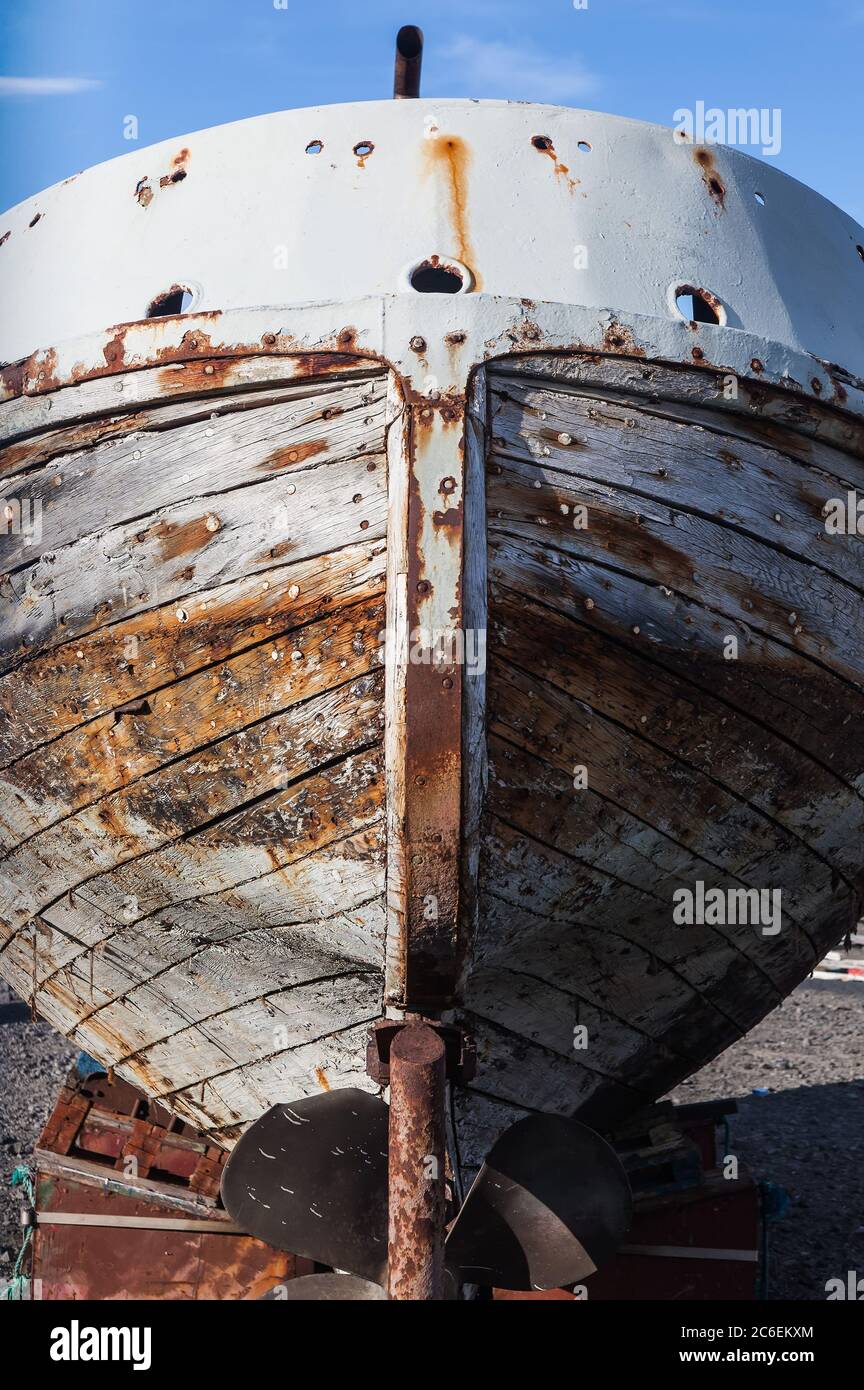 old boat hull in dry dock Stock Photo Alamy