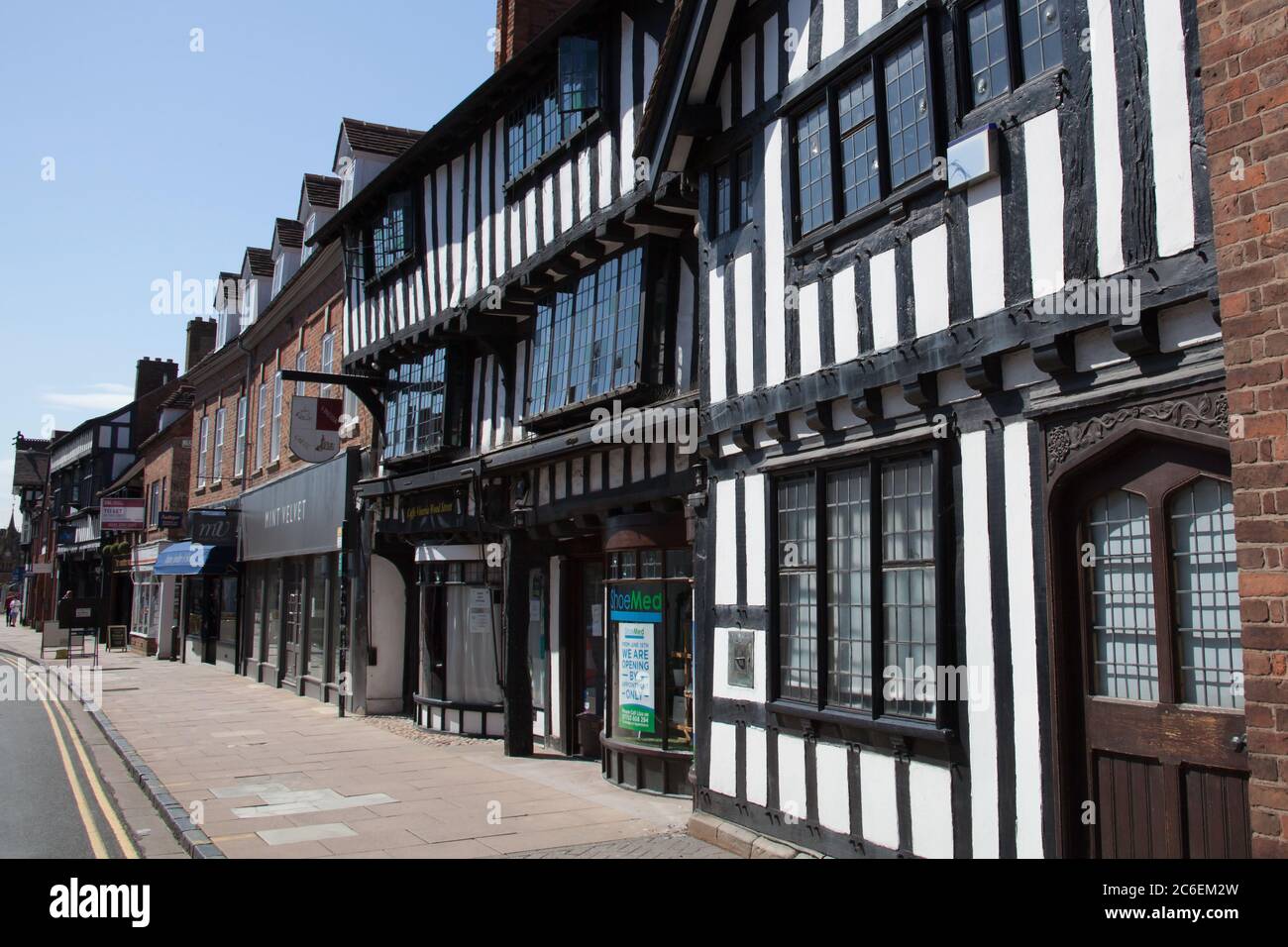 Old buildings on Henley Street in Stratford upon Avon in Warwickshire in the UK taken 22nd June 2020 Stock Photo