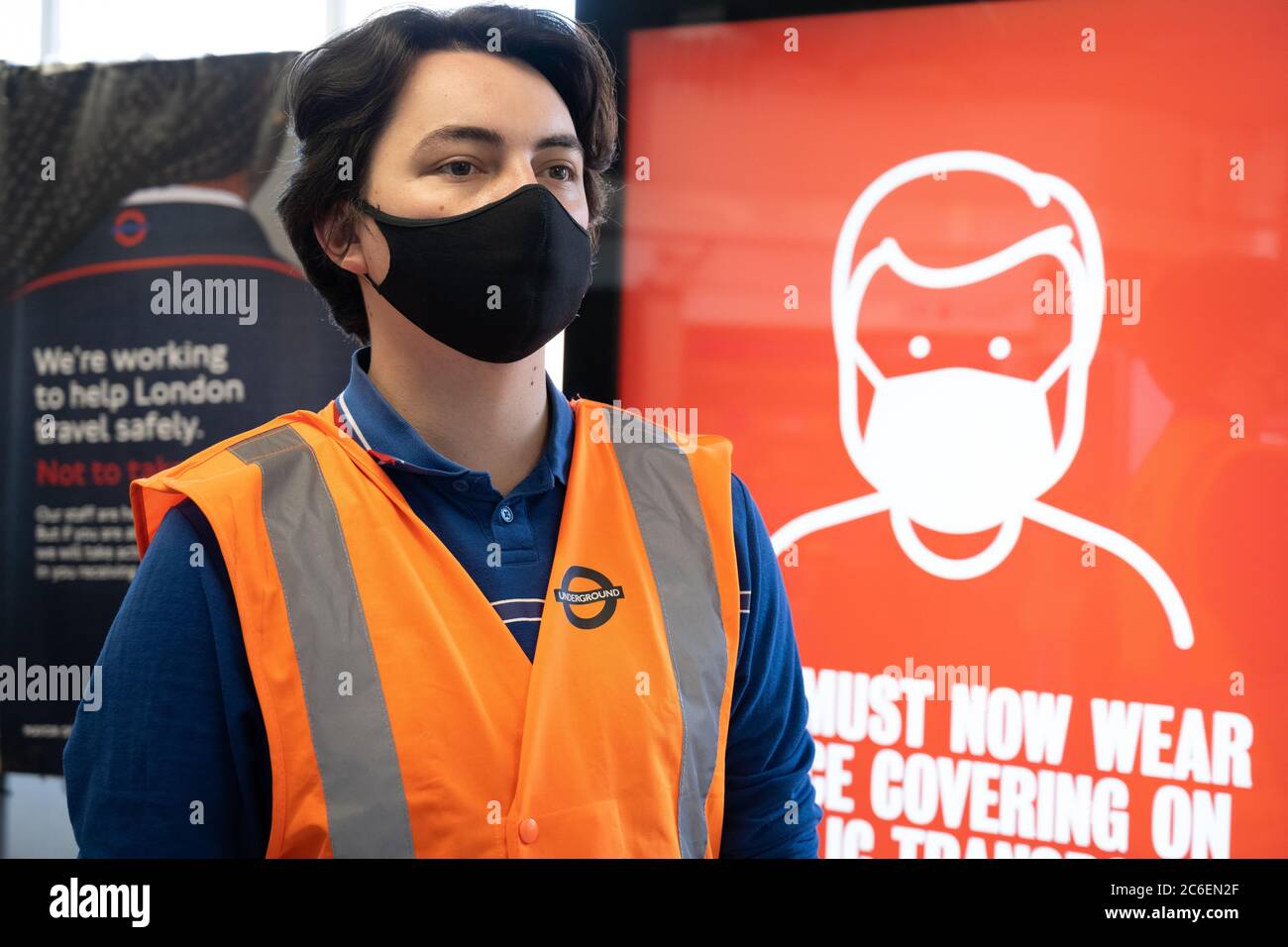 Transport for London staff wearing face masks on the London Underground
