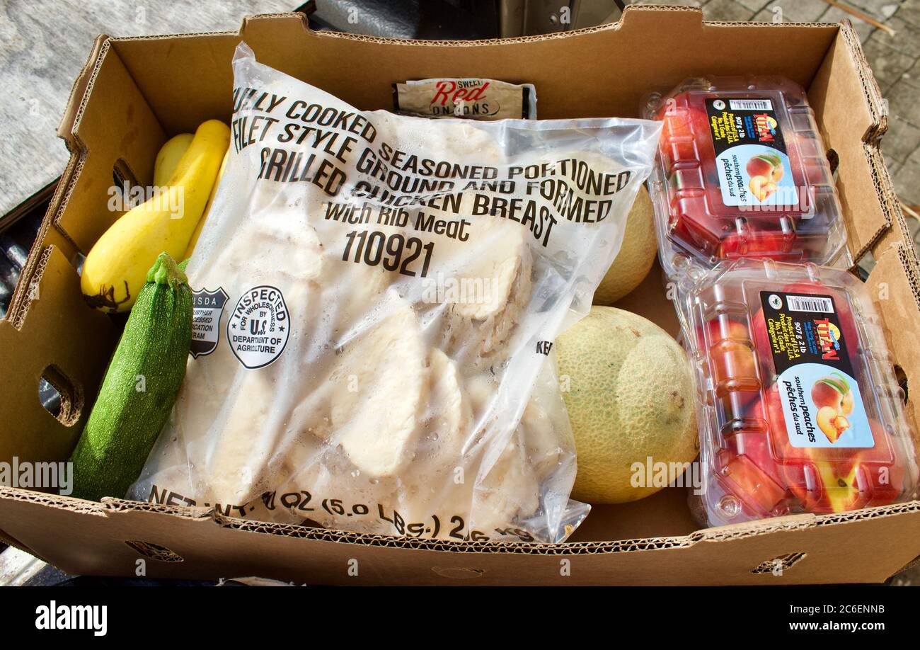 Miami, FL 7/9/2020 Farm Share food distribution box.Farm Share was
