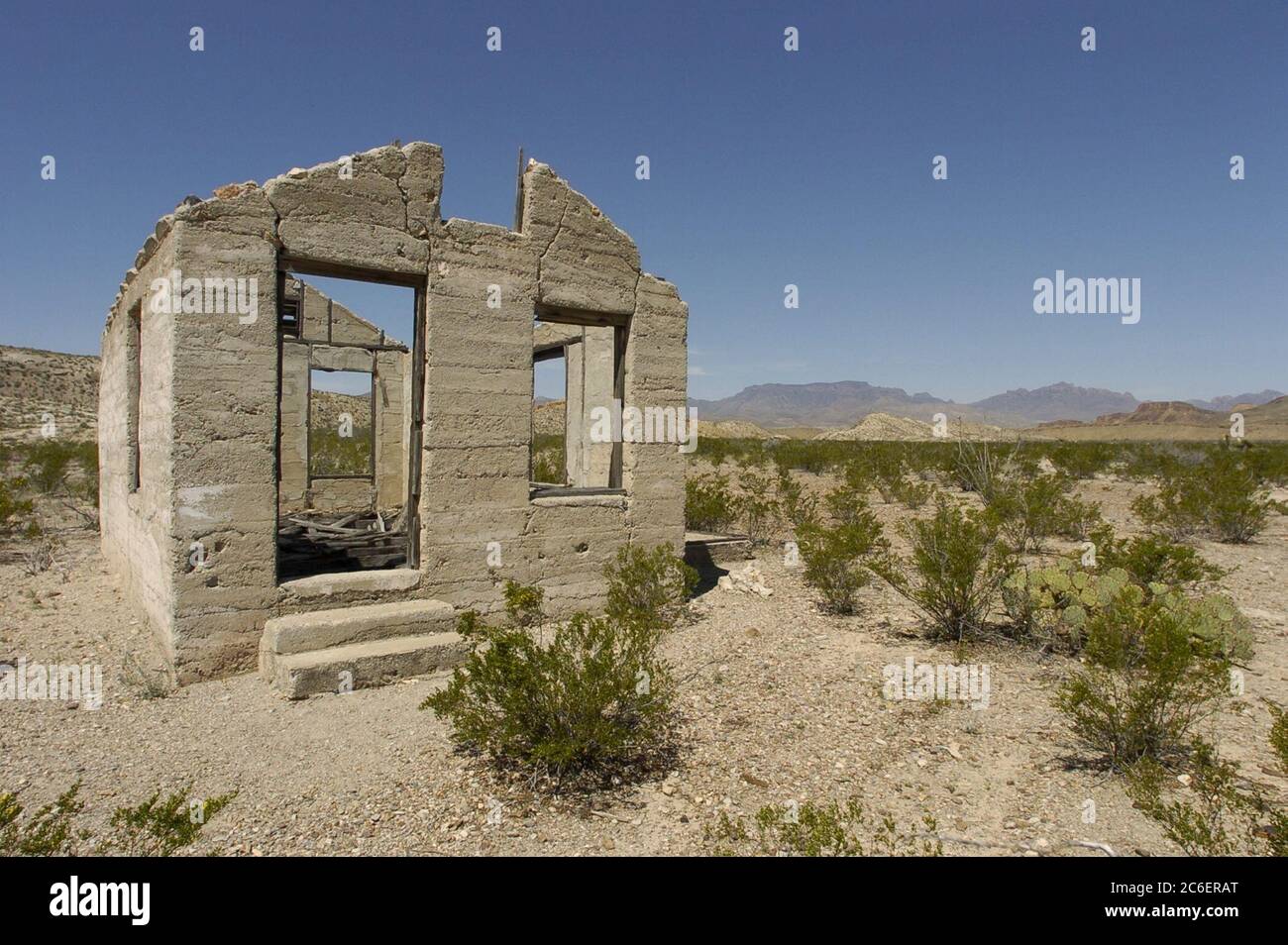 Big Bend National Park, Texas USA, March 2005: The ruins of Mariscal Mine and nearby adobe houses dot the landscape along the Glenn Springs Road where the mercury and quicksilver mine remained active until the mid-1920's before Big Bend became a national park. ©Bob Daemmrich Stock Photo