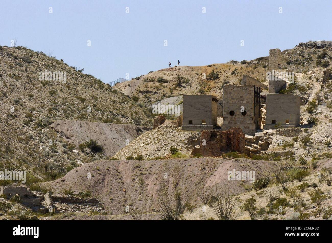 Big Bend National Park, Texas USA, March 2005  The ruins of Mariscal Mine and nearby adobe houses dot the landscape along the Glenn Springs Road where the mercury and quicksilver mine remained active until the mid-1920's, before Big Bend became a national park. ©Bob Daemmrich Stock Photo