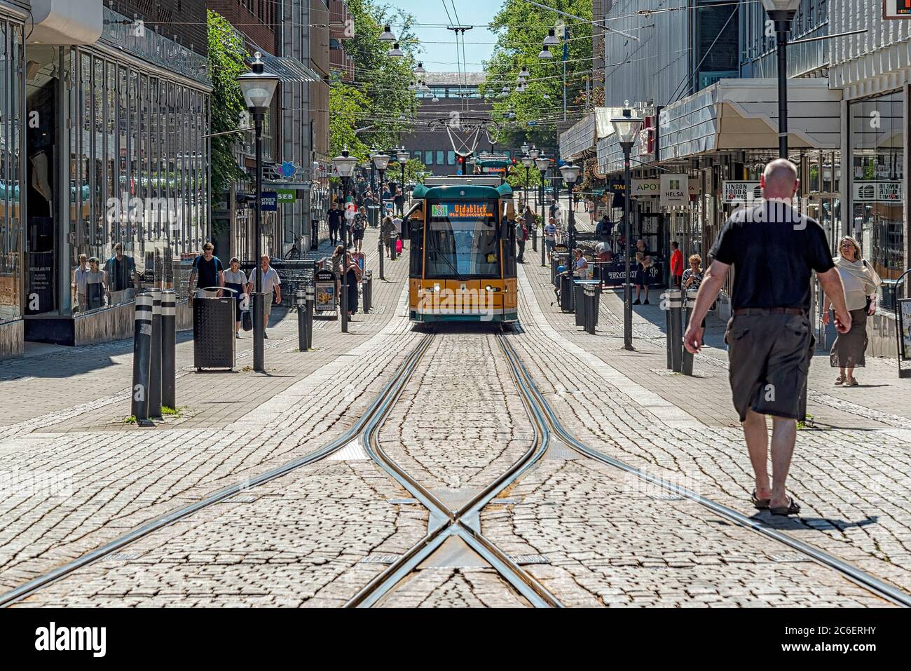 NORRKOPING, SWEDEN - JUNE 13, 2020: The Norrkoping tramway network is a system of trams forming a principal part of the public transport services in N Stock Photo