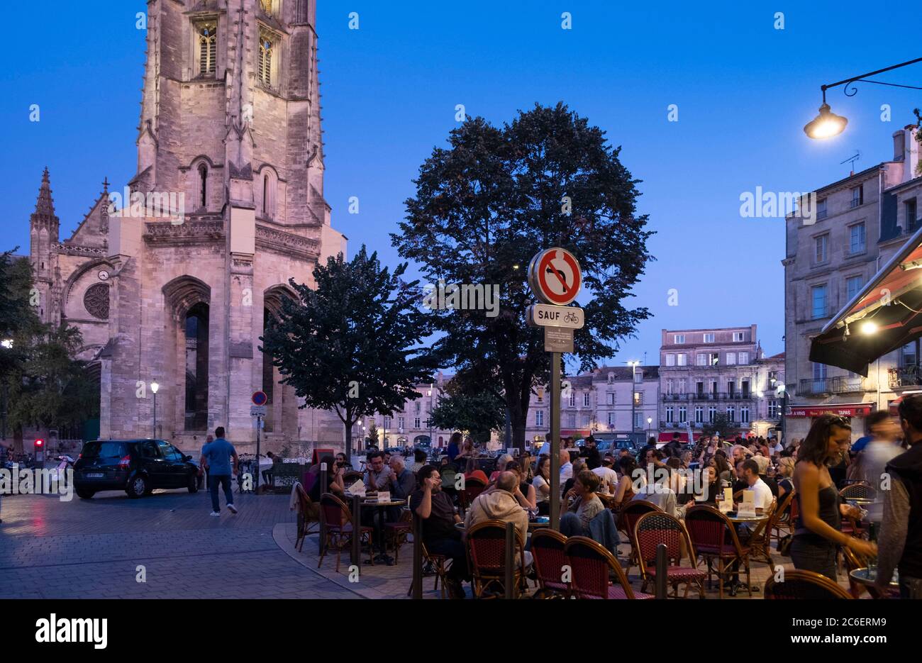 St-Michel Quarter and Basilica of St. Michael at night, Bordeaux City, France Stock Photo