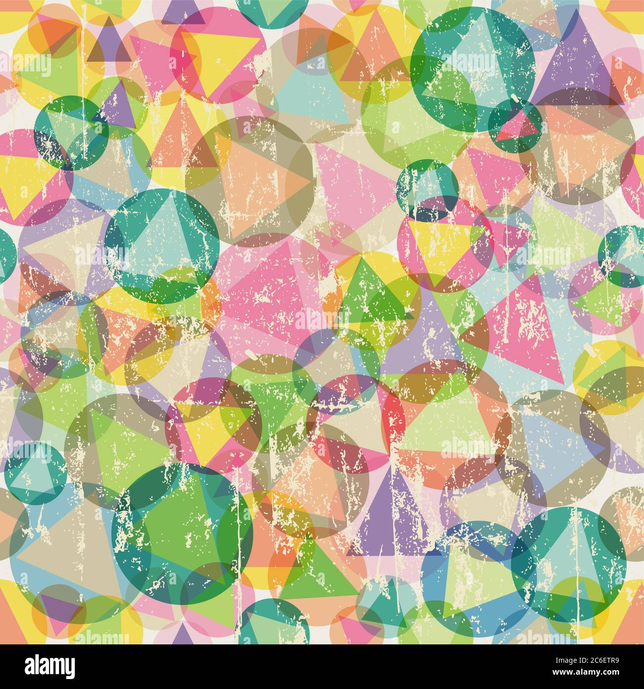 seamless pattern with triangles and circles, fictional artwork, grunge vector Stock Vector