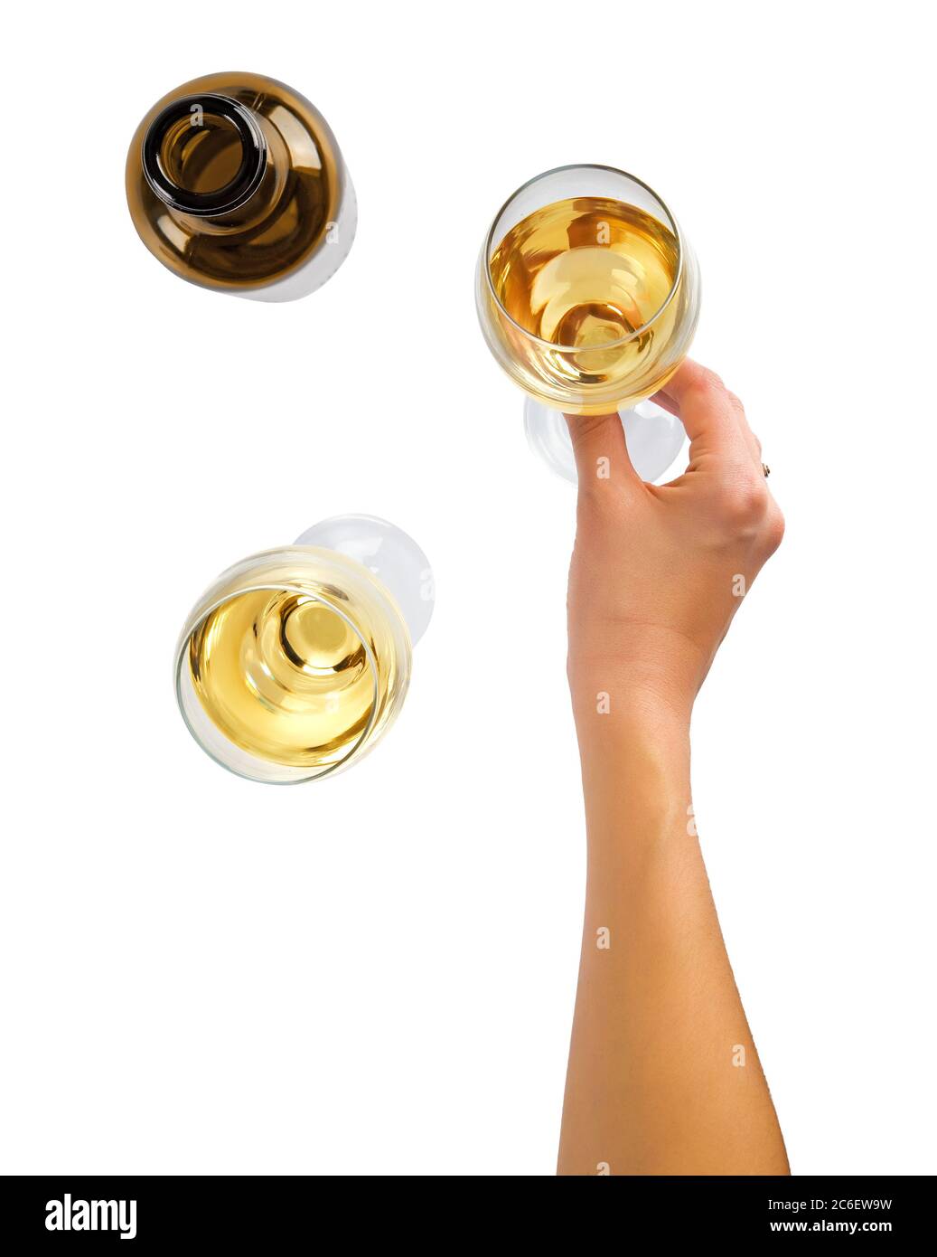 Hand holding white wine glass cheering isolated Stock Photo Alamy