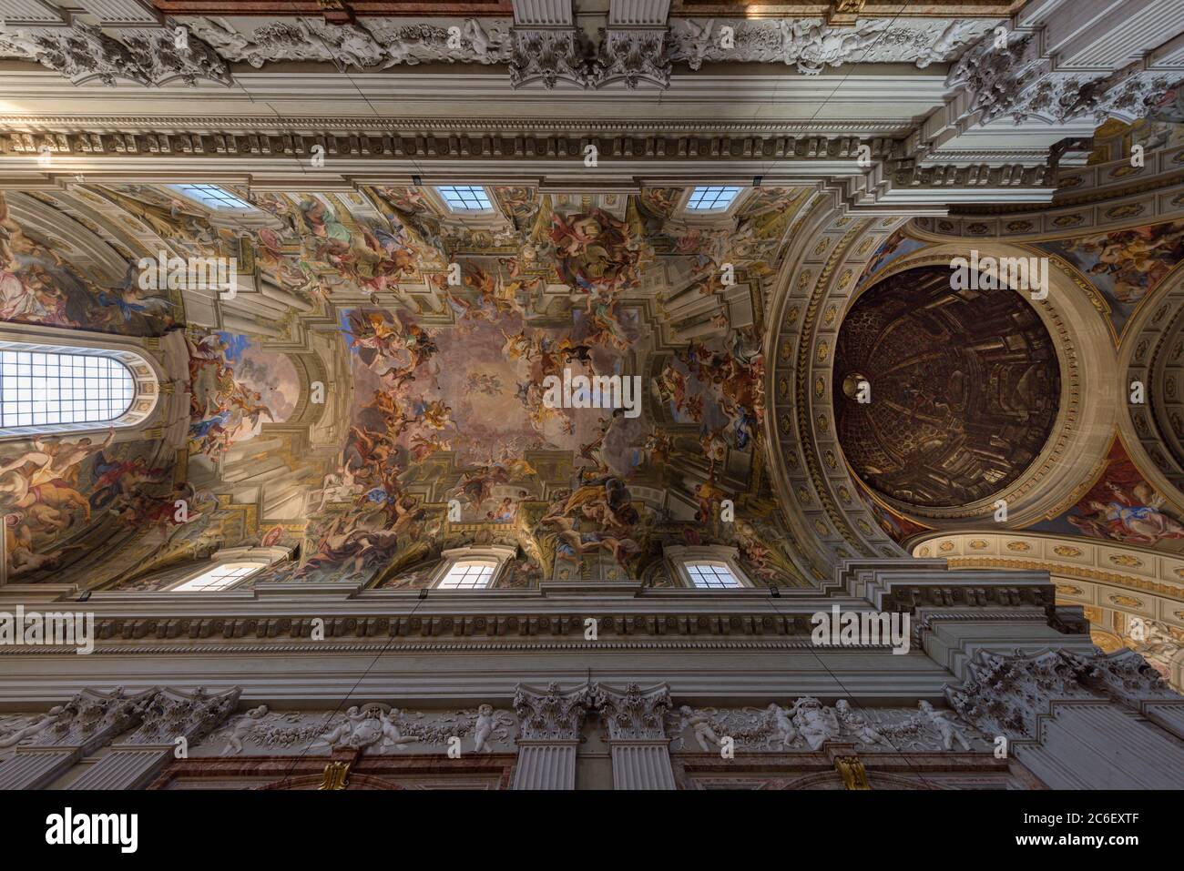 Rome, Italy - 16 Feb 2020: Painted vaults of Saint Ignatius church, with trompe l oeil perspective by Renaissance painter Andrea Pozzo, in Rome, Italy Stock Photo