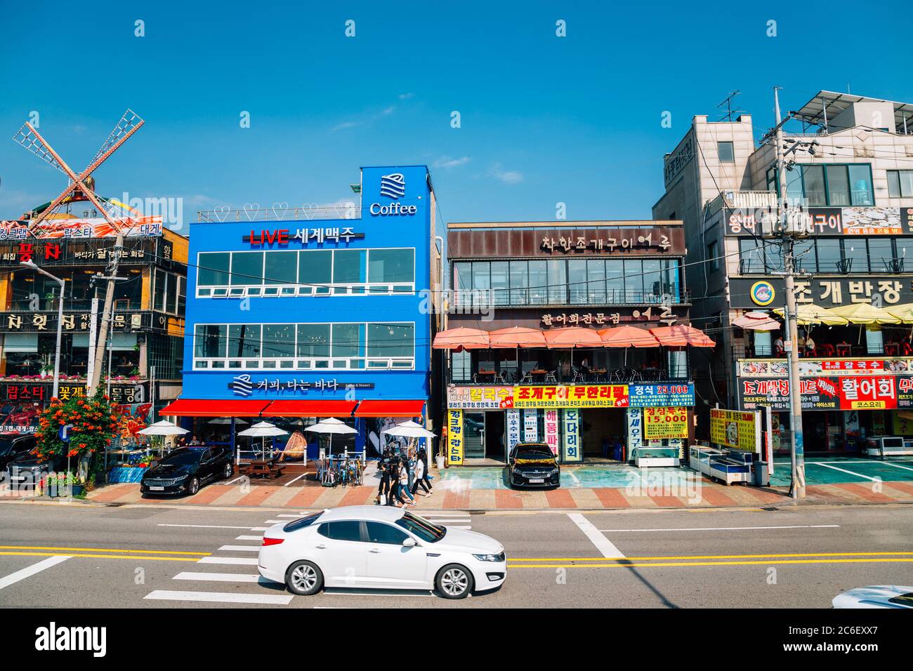 Siheung, Korea - July 9, 2020 : Oido seaside restaurant street Stock Photo