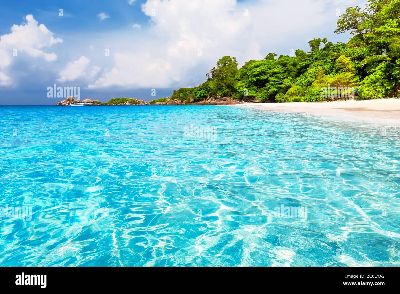 Beautiful beach and blue sky in Similan islands, Thailand. Vacation holidays background wallpaper. View of nice tropical beach.Travel summer holiday b Stock Photo