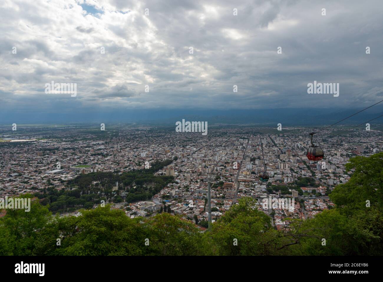 View over Salta from San Bernardo mountain with cable car in Salta Province, Argentina Stock Photo