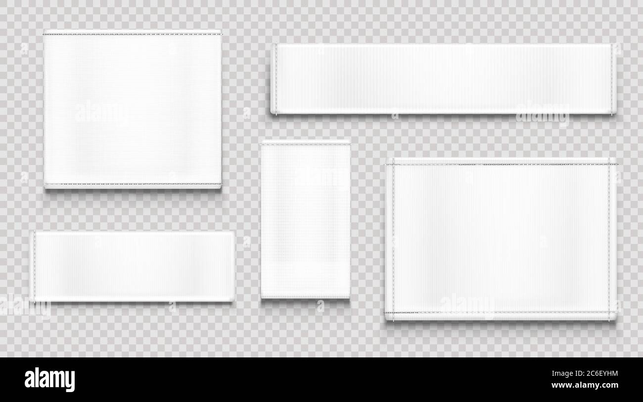 White Fabric Tags Different Shapes Isolated On Transparent Background Vector Realistic Mockup Of Blank Cloth Labels With Stitches Cotton Badge For Textile Woven Fashion Sticker Stock Vector Image Art Alamy