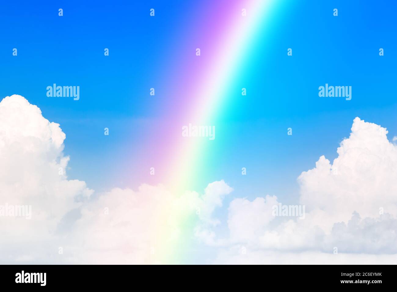 Blue sky and white cloud and rainbow. A bright rainbow background Stock ...
