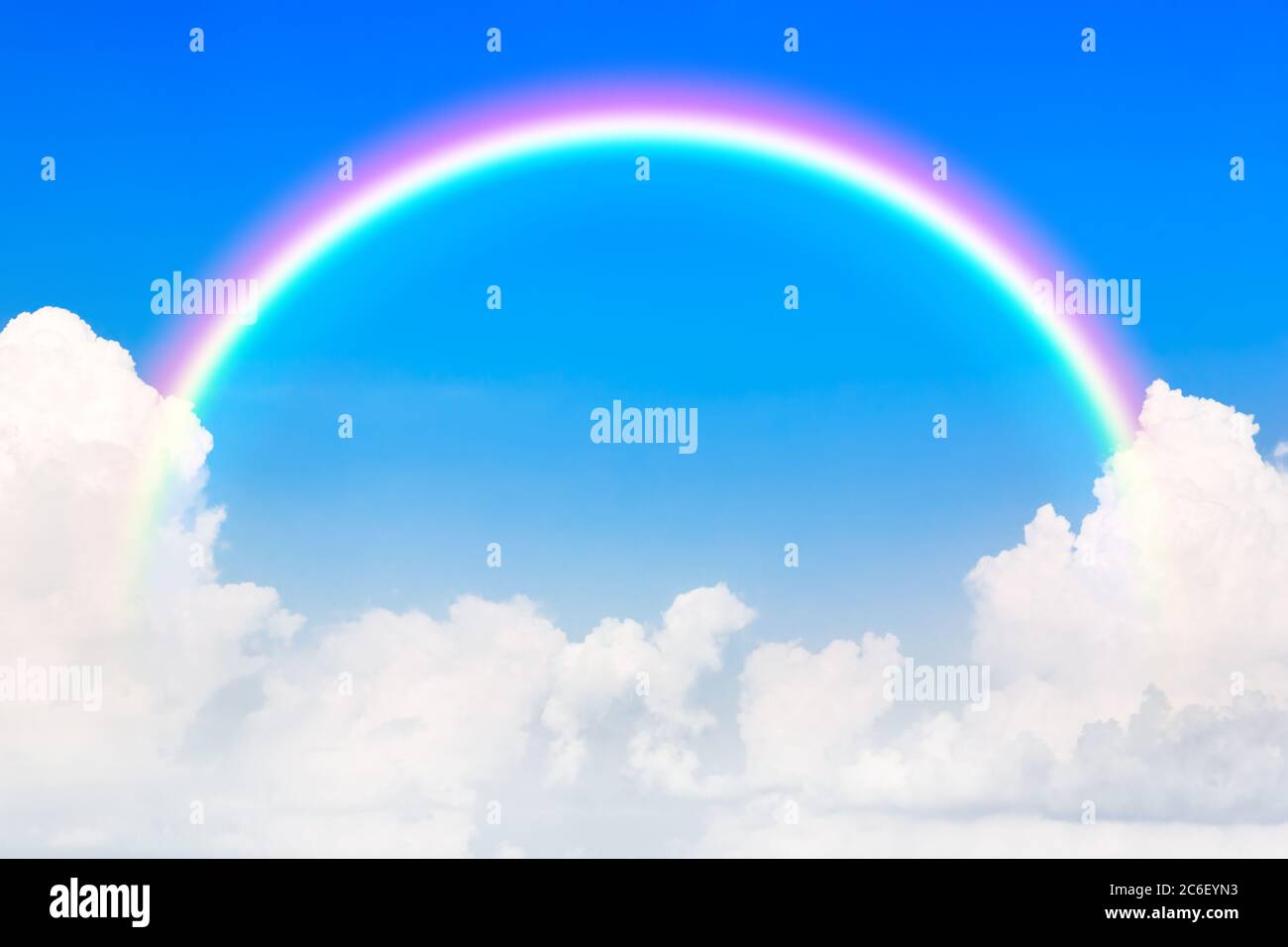 Blue sky and white cloud and rainbow. A bright rainbow background Stock ...