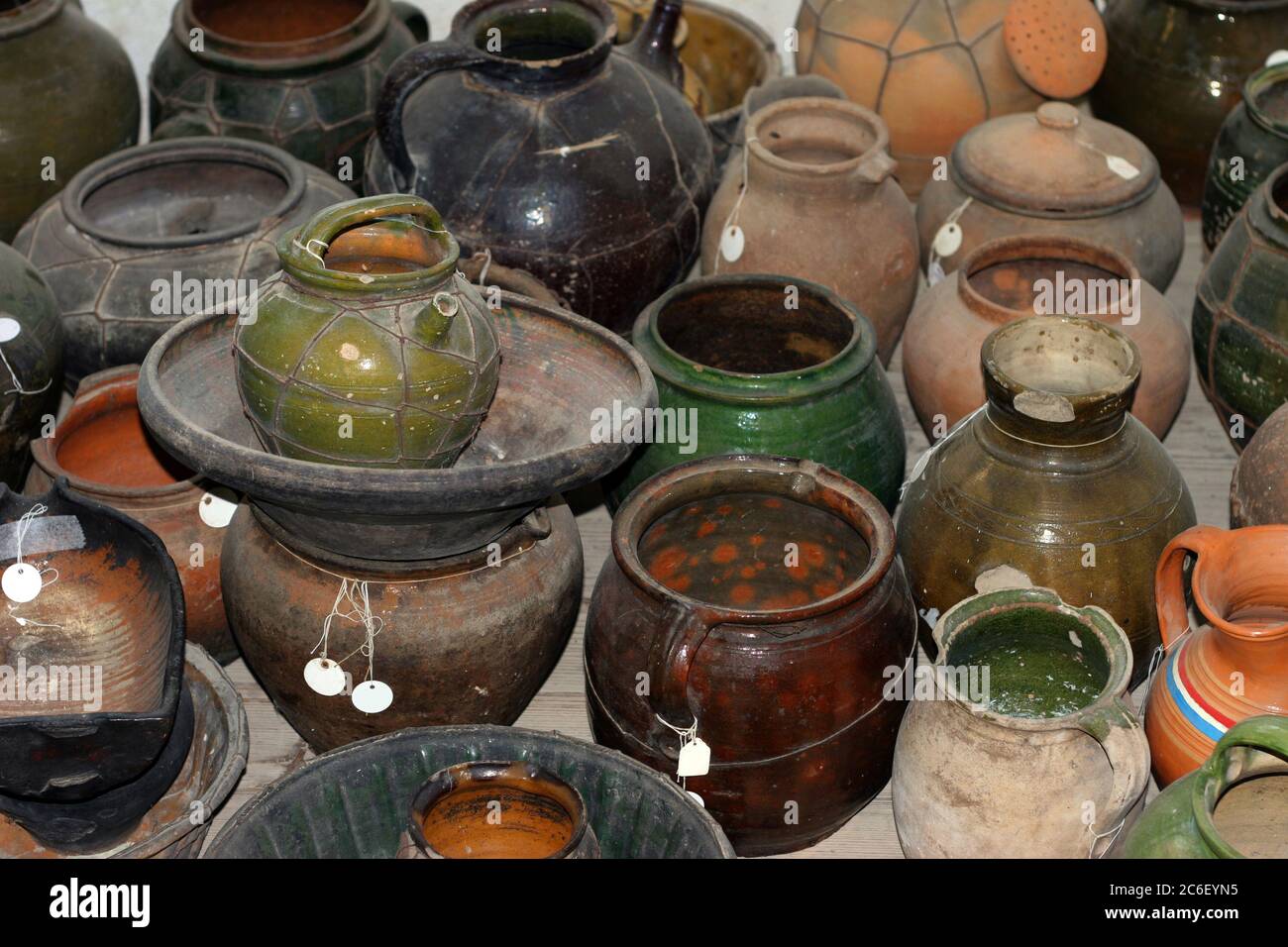 Different medieval pottery products in storage Stock Photo Alamy