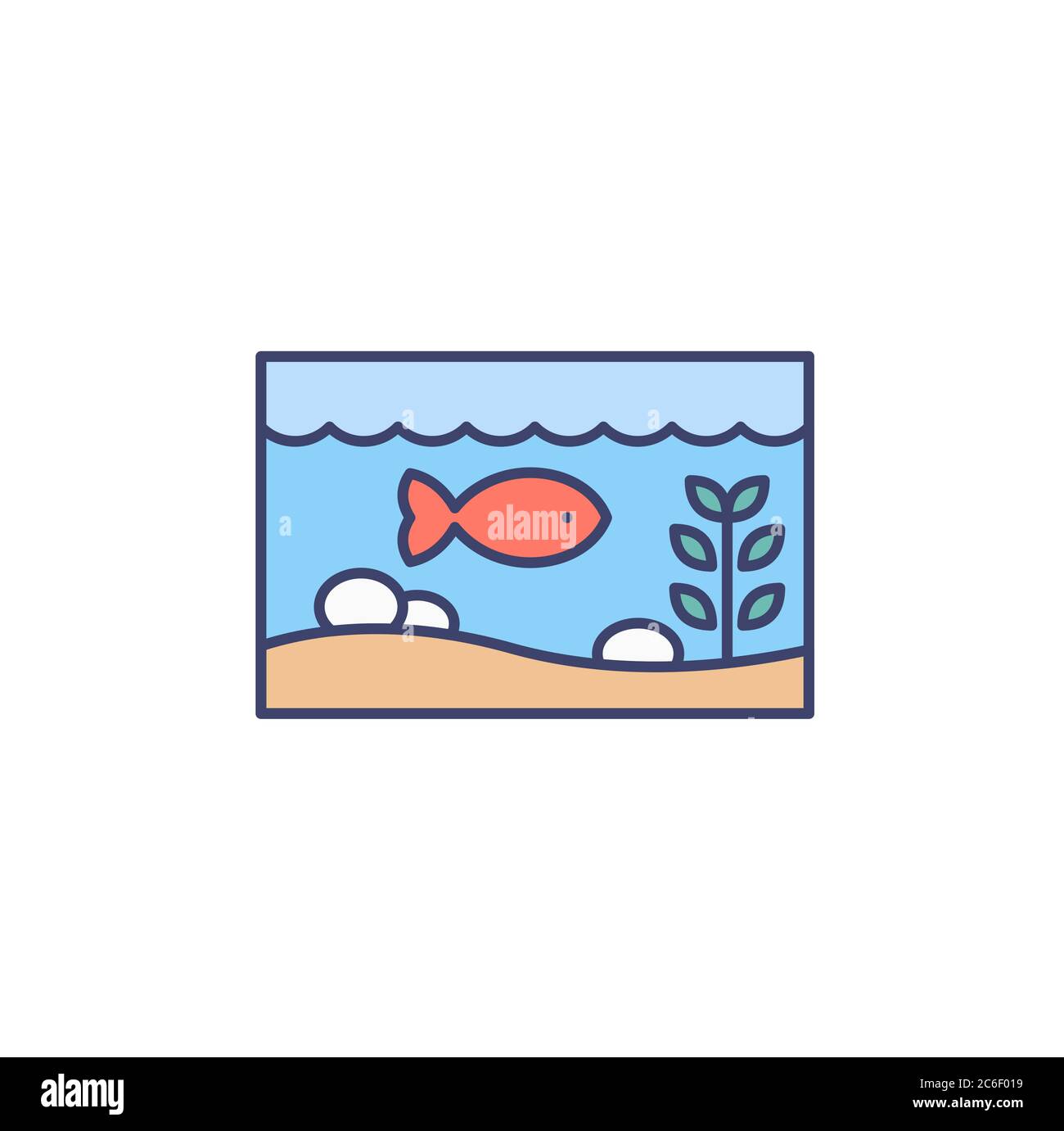 Aquarium with fish vector icon symbol isolated on white background Stock Vector