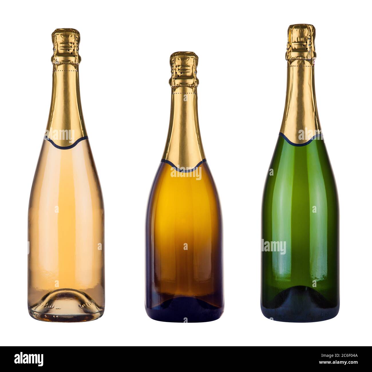 three blank champagne bottles isolated on white Stock Photo Alamy