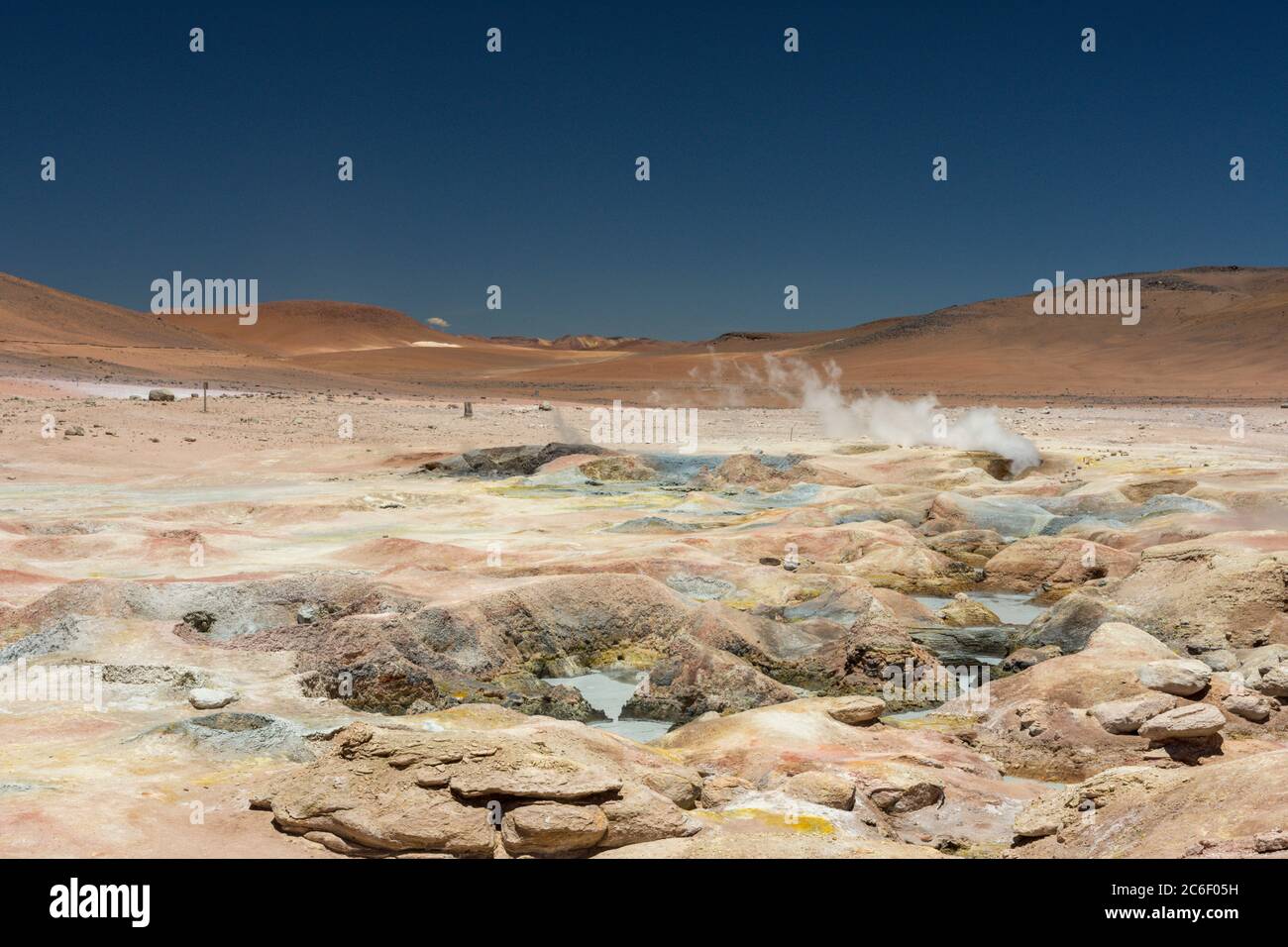 Sol de Mañana, a geothermal area with volcanic activity, geysers, boiling mud and a strong sulfur smell, in the Andes in Bolivia Stock Photo