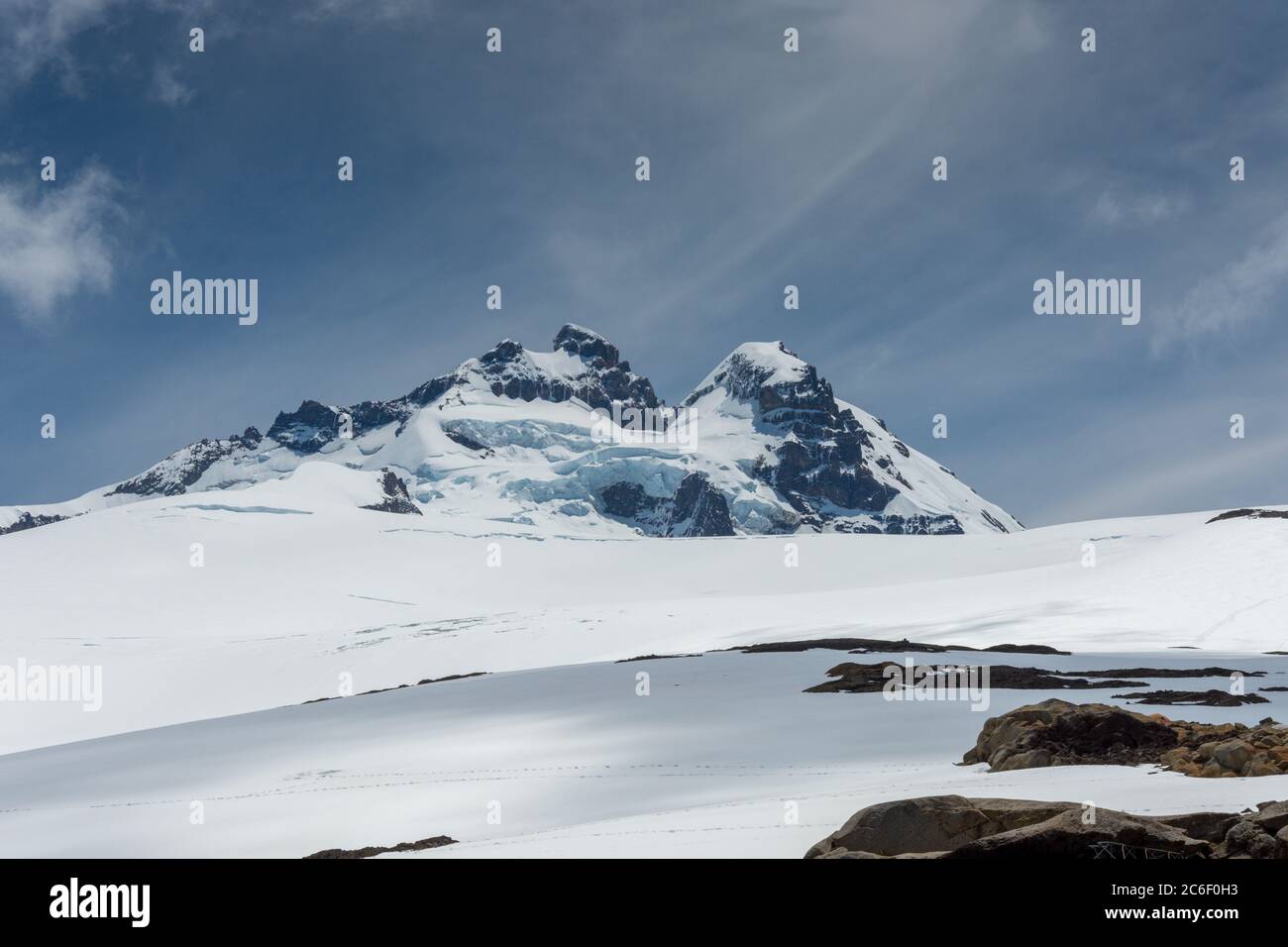 View of mountain Cerro Tronador from Refugio Otto Meiling in the Argentinian Andes near Bariloche Stock Photo