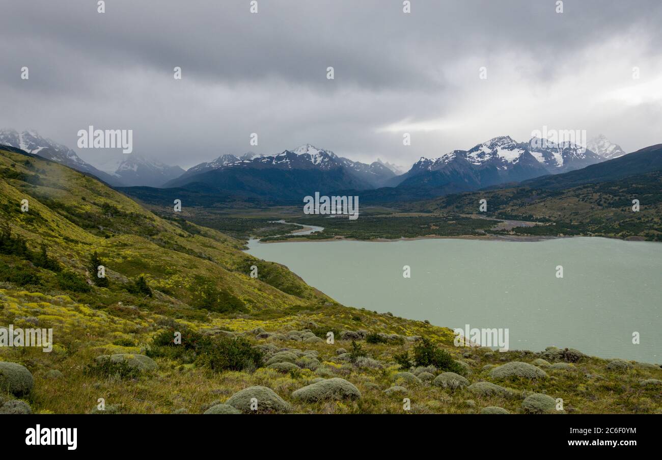 View across Lago Paine in the Torres del Paine National Park in Patagonia in the Andes in Chile Stock Photo