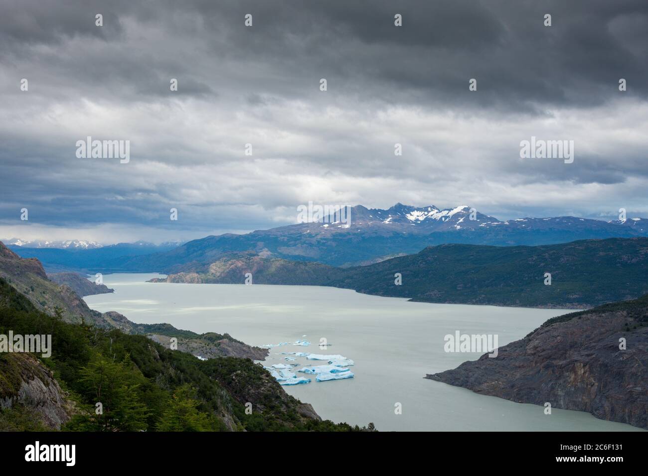 View across Lago Grey in the Torres del Paine National Park in Patagonia in the Andes in Chile Stock Photo