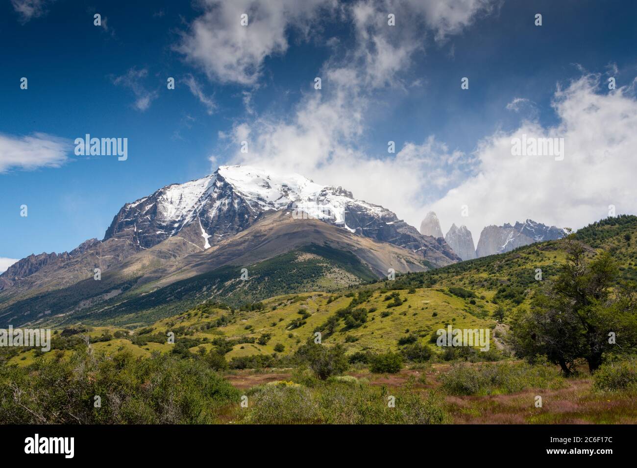 View of Monte Almirante Nieto and the Torres from Refugio Central in the Torres del Paine National Park in Patagonia in the Andes in Chile Stock Photo