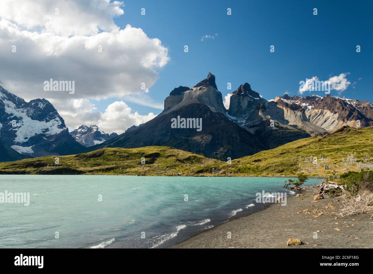 View across Lago Nordenskjöld towards Cuerno Principal and Cuernos del Paine in the Torres del Paine National Park in Patagonia in the Andes in Chile Stock Photo