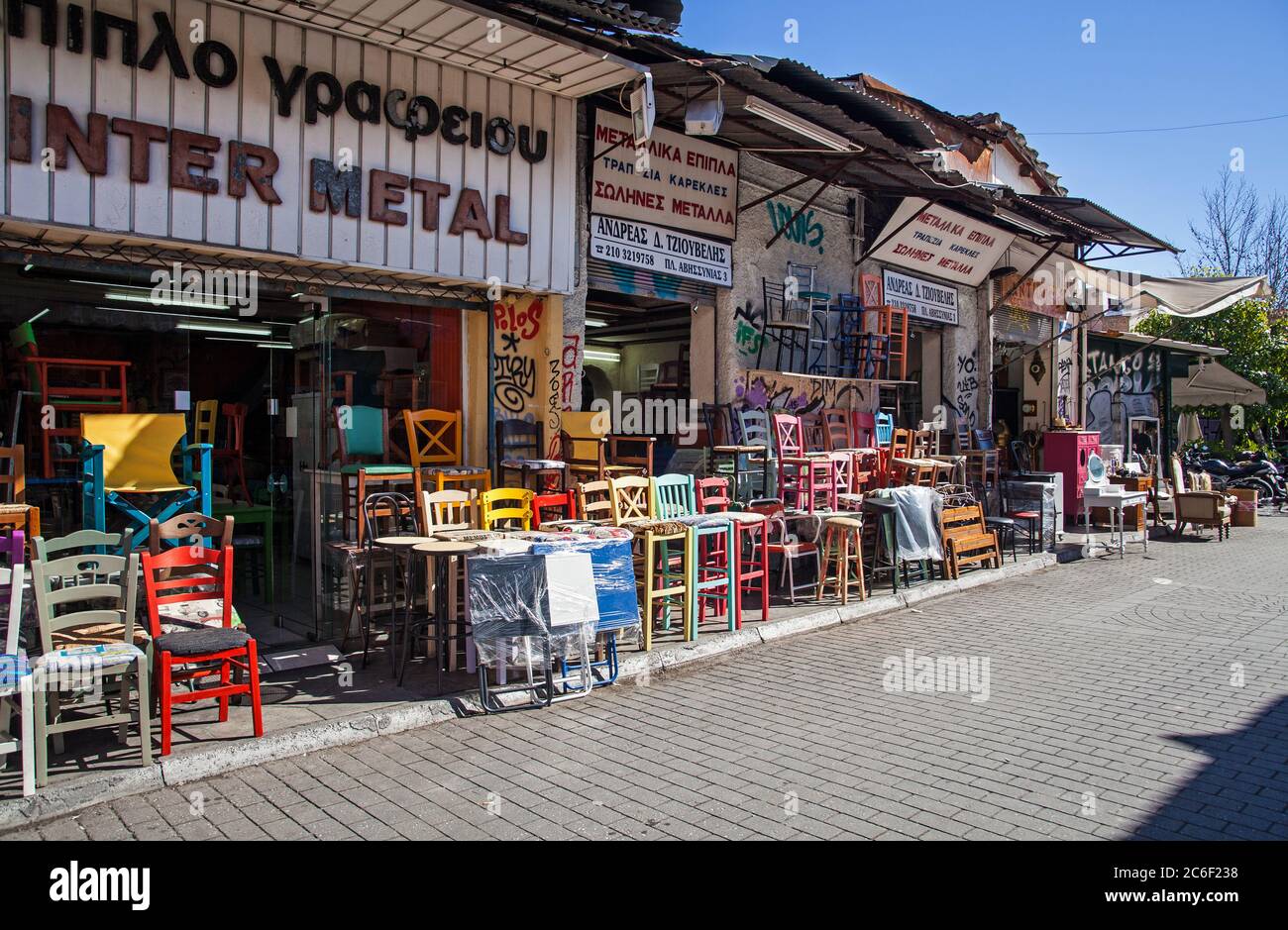 Athens Greece: April 17. 2018: Colorful shops at Ermou street in Athens  selling all kinds of vintage items Stock Photo - Alamy