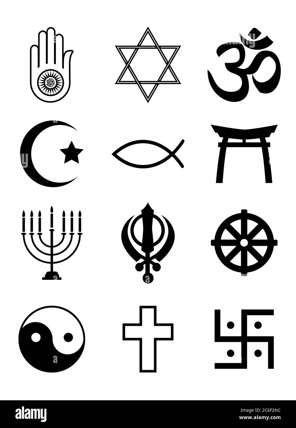 A set of Religious symbols. Black silhouettes isolated on white. EPS10 vector format. Stock Vector