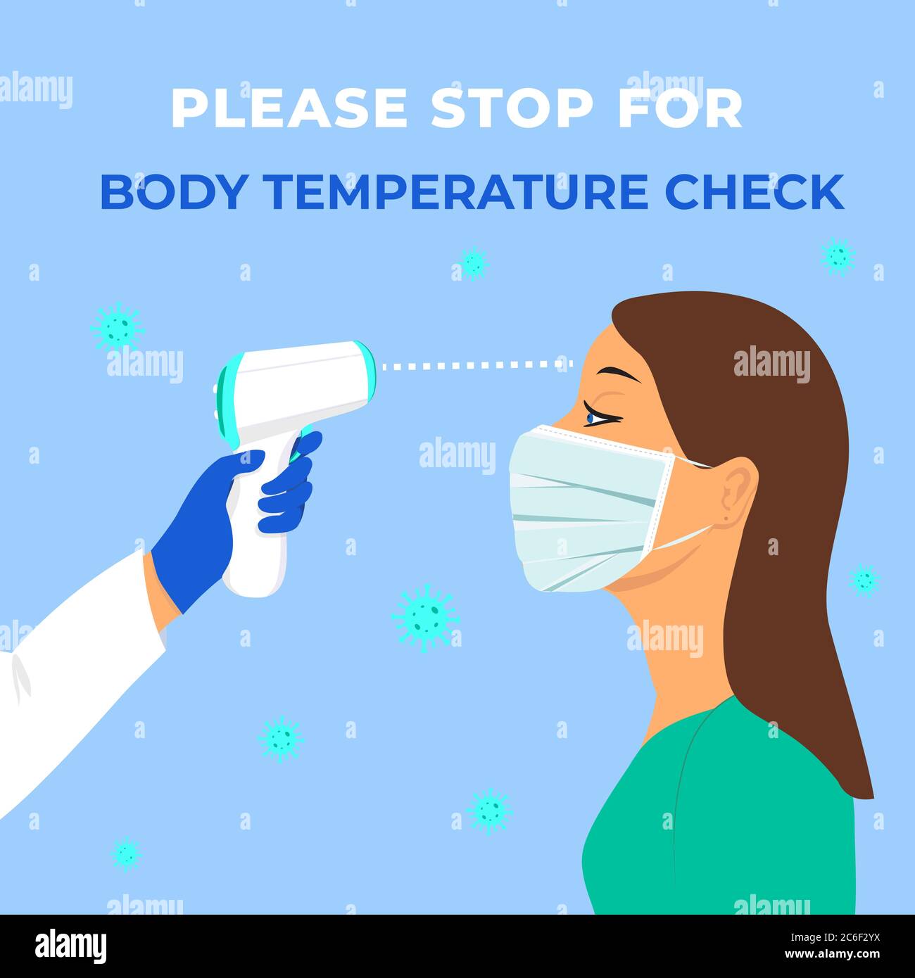 Body temperature check required sign Coronavirus pandemic prevention. Stock Vector