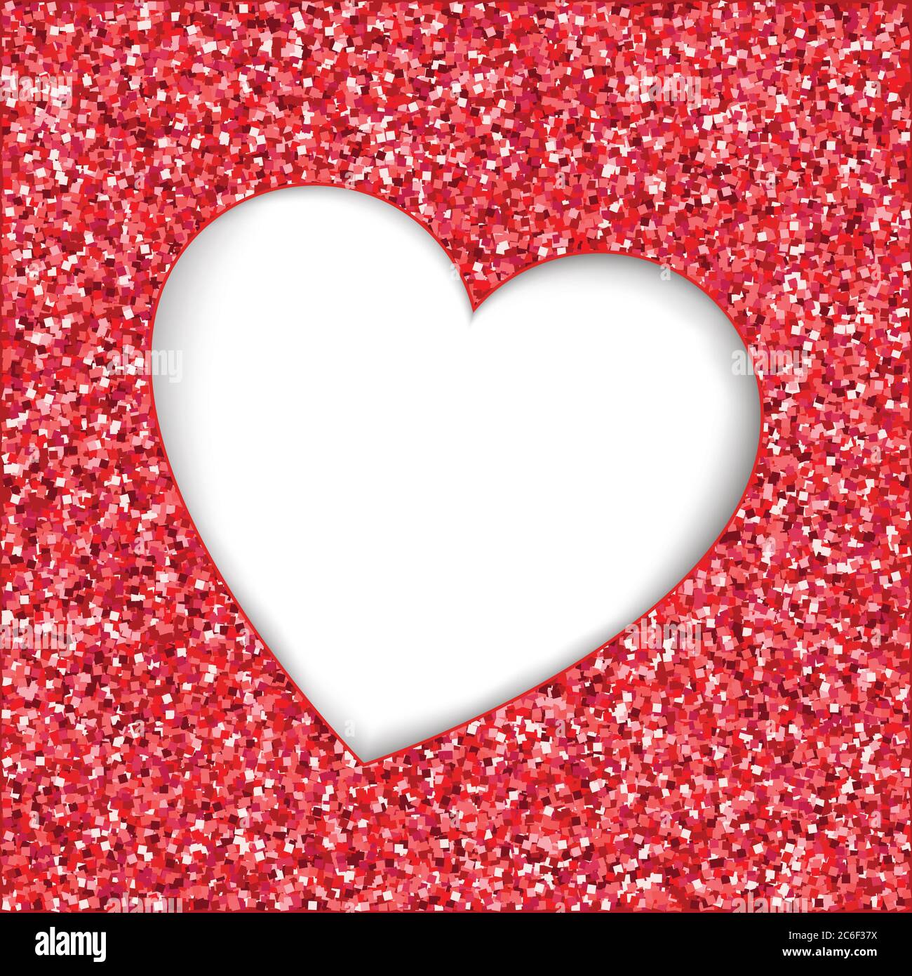 Red glitter texture with heart cutout frame. White background with ...