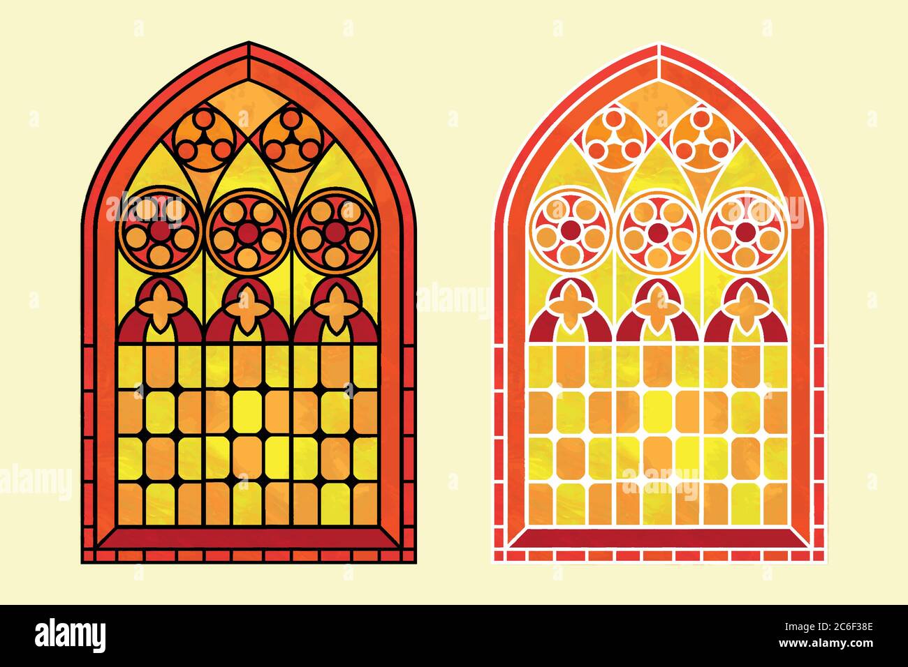 A Gothic Style stained glass window in warm tones of red, orange and  yellow. Two options with black or white outline. EPS10 vector format Stock  Vector Image & Art - Alamy
