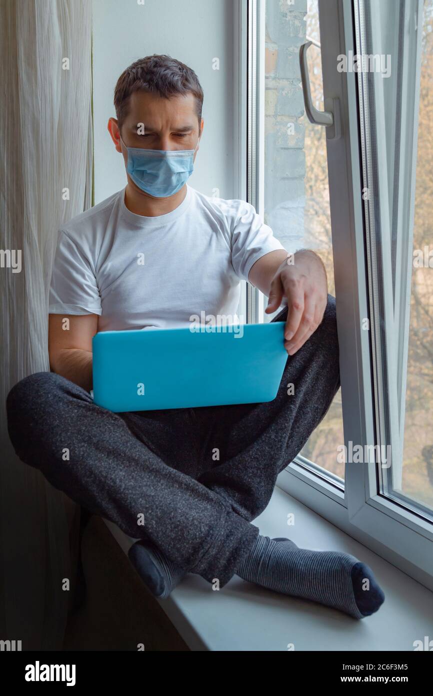 Stay Home work place. Distance job with computer. Stock Photo