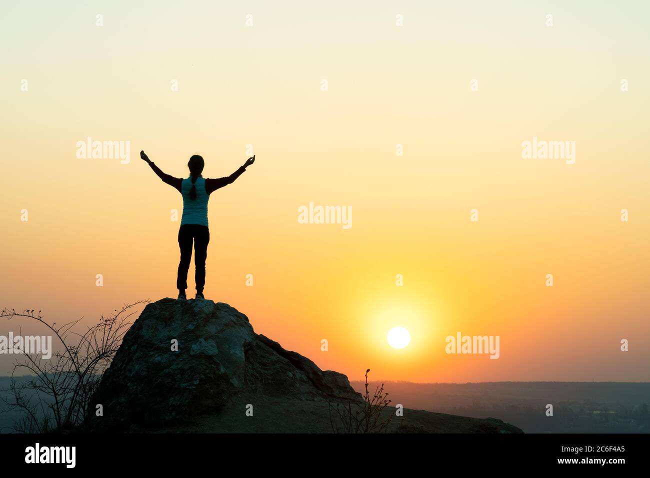 Successful woman hiker hands up hi-res stock photography and images - Alamy