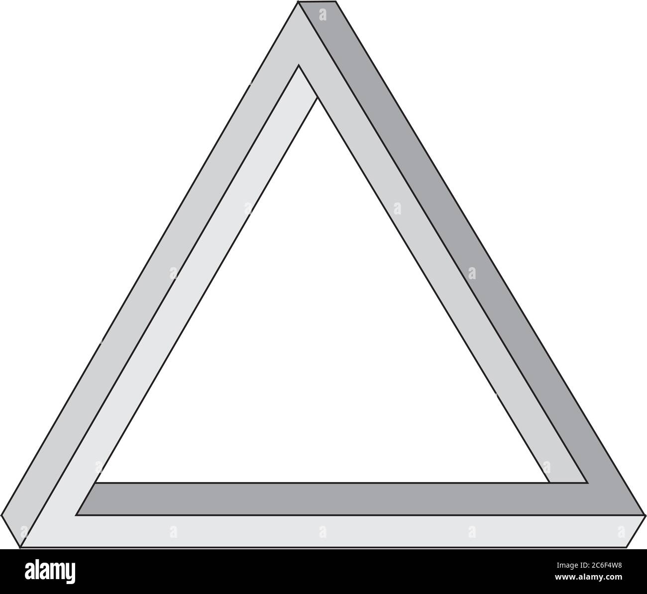 Illustration of The Penrose triangle, Penrose tribar, impossible tribar, an Impossible Triangle object in Grey devised in the 1950s by Lionel Penrose Stock Vector